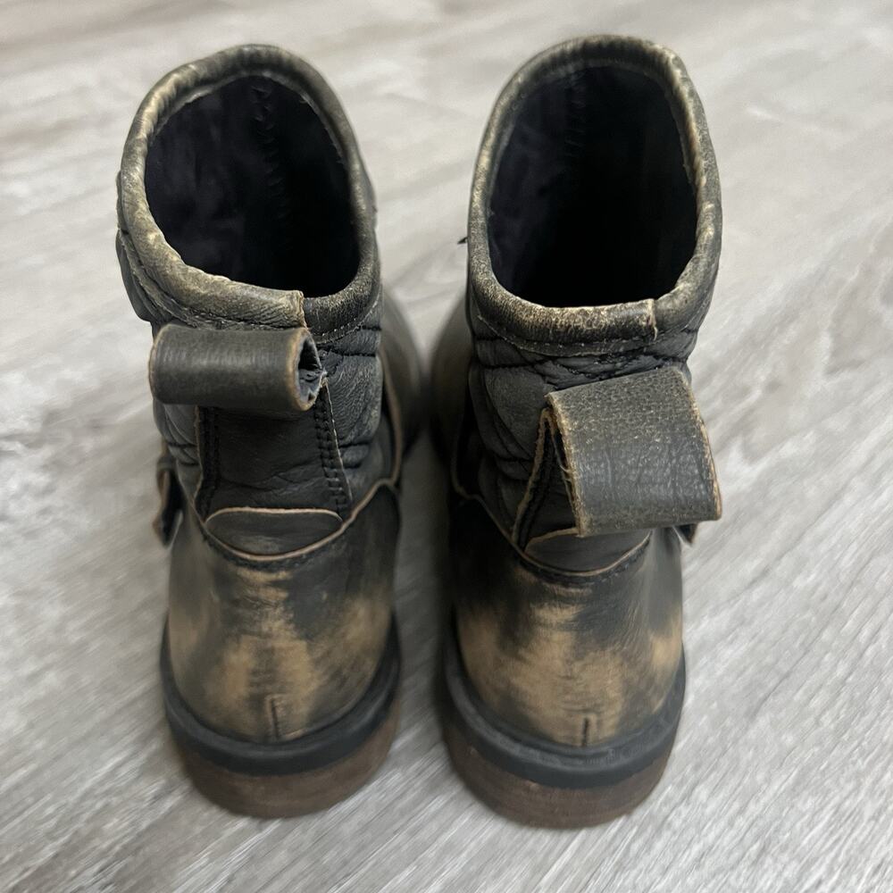 Lucky Brand Booties 7.5 Leather Quilted Nordic Ankle Boots Buckle Boho Western - Picture 4 of 10